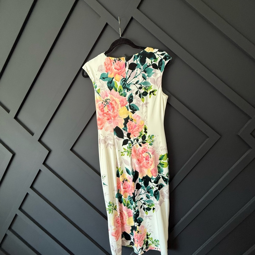London Times White Dress with Pink Floral Design